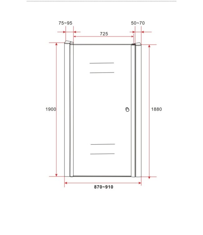 Douchedeur Mania 90cm Helder Glas Nisdeur met Rechtsdraaiend Draaideur Verstelbaar Swingdeur 190cm met Antikalk 6mm