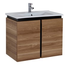 Badkamermeubel Verti 80x50x45cm Licht Walnoot Creavit Badmeubel onderkast met Keramisch wastafel 1 kraangat overloop