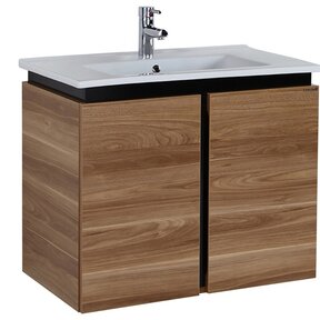 Badkamermeubel Verti 80x50x45cm Licht Walnoot Creavit Badmeubel onderkast met Keramisch wastafel 1 kraangat overloop