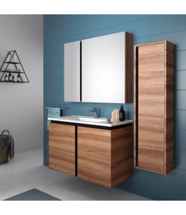 CREAVIT Badkamermeubel Verti 80x50x45cm Licht Walnoot Creavit Badmeubel onderkast met Keramisch wastafel 1 kraangat overloop