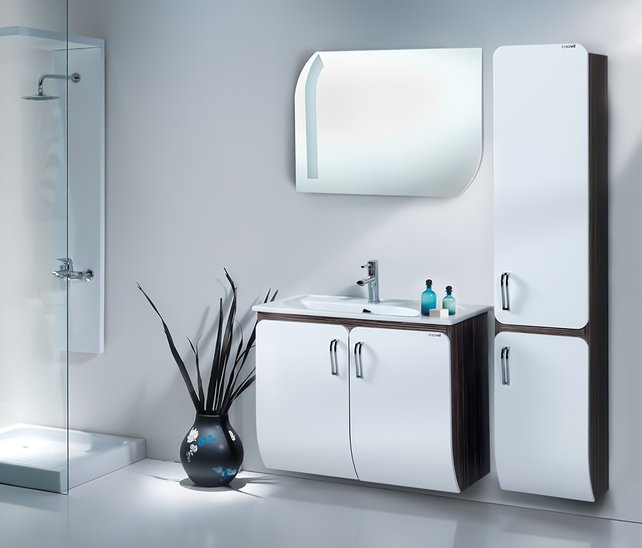 Badkamermeubel Glide 85x50x45cm Palermo Zebrano Wit incl. Wastafel keramisch