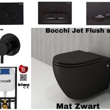 Compleet Randloos Toiletset Mat Zwart met Bidet Hangtoilet Bocchi Jet flush Randloos