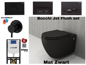 Compleet Randloos Toiletset Mat Zwart met Bidet Hangtoilet Bocchi Jet flush Randloos
