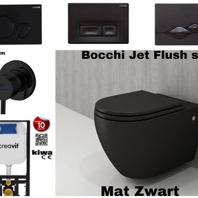Compleet Randloos Toiletset Mat Zwart met Bidet Hangtoilet Bocchi Jet flush Randloos