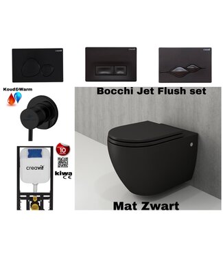 CREAVIT Compleet Randloos Toiletset Mat Zwart met Bidet Hangtoilet Bocchi Jet flush Randloos