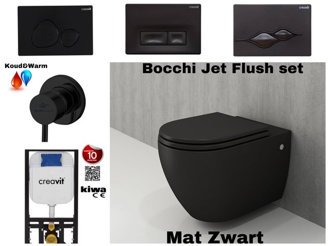 Compleet Randloos Toiletset Mat Zwart met Bidet Hangtoilet Bocchi Jet flush Randloos Compleet Randloos Toiletset Mat Zwart met Bidet Hangtoilet Bocchi Jet flush Randloos