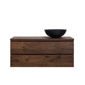 Badkamermeubel Callisto Diamond Hangend met Topblad 120x50x48cm Walnoot 2 Lades Softclose Greeploos Topblad Zonder Afvoergat en Kraangat