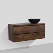 Badkamermeubel Callisto Diamond Hangend met Topblad 120x50x48cm Walnoot 2 Lades Softclose Greeploos Topblad Zonder Afvoergat en Kraangat