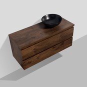 Badkamermeubel Callisto Diamond Hangend met Topblad 120x50x48cm Walnoot 2 Lades Softclose Greeploos Topblad Zonder Afvoergat en Kraangat