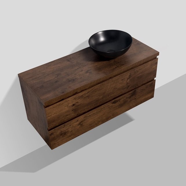 Badkamermeubel Callisto Diamond Hangend met Topblad 120x50x48cm Walnoot 2 Lades Softclose Greeploos Topblad Zonder Afvoergat en Kraangat