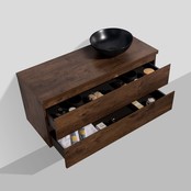 Badkamermeubel Callisto Diamond Hangend met Topblad 120x50x48cm Walnoot 2 Lades Softclose Greeploos Topblad Zonder Afvoergat en Kraangat