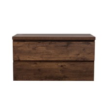 Badkamermeubel Callisto Diamond Hangend met Topblad 100x50x48cm Walnoot 2 Lades Softclose Greeploos Topblad Zonder Afvoergat en Kraangat