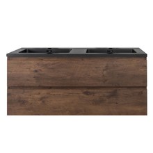 Badkamermeubel Callisto Diamond 120x50x48cm Walnoot Hangend 2 Lades Softclose Greeploos Kwartsteen Wastafel 2 Kraangaten Overloop