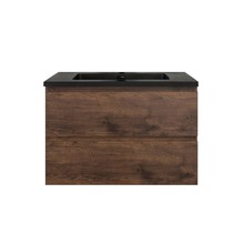 Badkamermeubel Callisto Diamond 80x50x48cm Walnoot Hangend 2 Lades Softclose Greeploos Kwartsteen Wastafel 1 Kraangaten Overloop