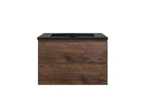 Badkamermeubel Callisto Diamond 80x50x48cm Walnoot Hangend 2 Lades Softclose Greeploos Kwartsteen Wastafel 1 Kraangaten Overloop
