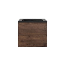 Badkamermeubel Callisto Diamond 60x50x48cm Walnoot Hangend 2 Lades Softclose Greeploos Kwartsteen Wastafel 1 Kraangaten Overloop