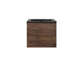 Badkamermeubel Callisto Diamond 60x50x48cm Walnoot Hangend 2 Lades Softclose Greeploos Kwartsteen Wastafel 1 Kraangaten Overloop