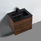 Badkamermeubel Callisto Diamond 60x50x48cm Walnoot Hangend 2 Lades Softclose Greeploos Kwartsteen Wastafel 1 Kraangaten Overloop