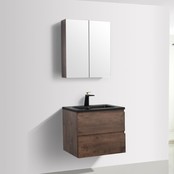 Badkamermeubel Callisto Diamond 60x50x48cm Walnoot Hangend 2 Lades Softclose Greeploos Kwartsteen Wastafel 1 Kraangaten Overloop