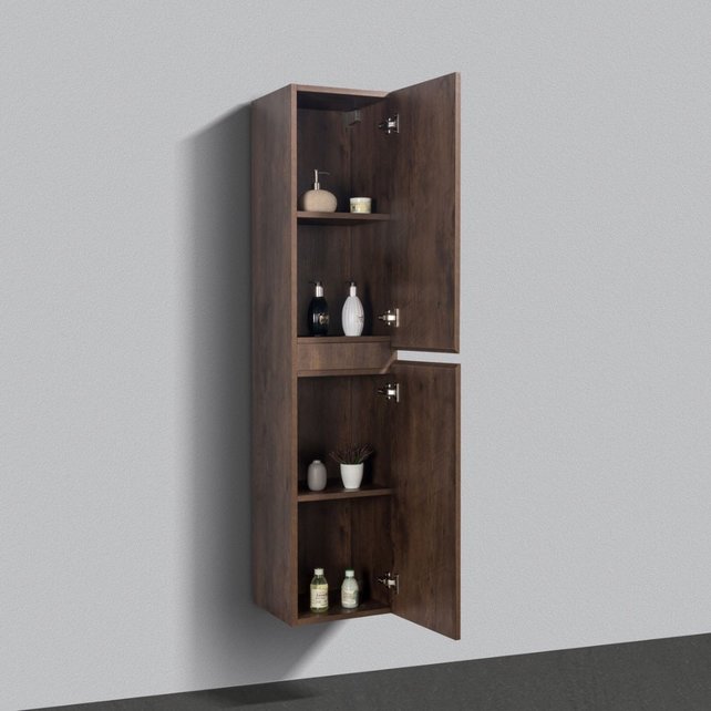 Badkamermeubel Callisto Diamond 60x50x48cm Walnoot Hangend 2 Lades Softclose Greeploos Kwartsteen Wastafel 1 Kraangaten Overloop