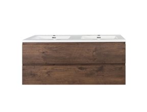 Badkamermeubel Callisto Diamond Walnoot 120x50x48cm Hangend 2 Lades Softclose Greeploos Mineraalmarmer Wastafel 2 Kraangaten Overloop