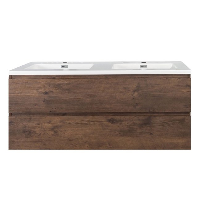 Badkamermeubel Callisto Diamond Walnoot 120x50x48cm Hangend 2 Lades Softclose Greeploos Mineraalmarmer Wastafel 2 Kraangaten Overloop