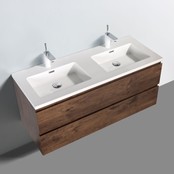 Badkamermeubel Callisto Diamond Walnoot 120x50x48cm Hangend 2 Lades Softclose Greeploos Mineraalmarmer Wastafel 2 Kraangaten Overloop