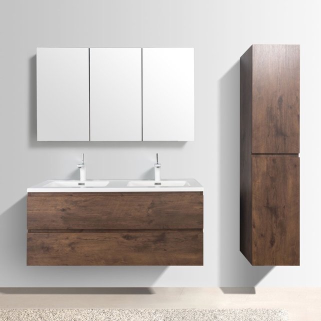 Badkamermeubel Callisto Diamond Walnoot 120x50x48cm Hangend 2 Lades Softclose Greeploos Mineraalmarmer Wastafel 2 Kraangaten Overloop