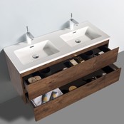 Badkamermeubel Callisto Diamond Walnoot 120x50x48cm Hangend 2 Lades Softclose Greeploos Mineraalmarmer Wastafel 2 Kraangaten Overloop