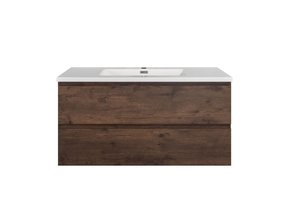 Badkamermeubel Callisto Diamond Walnoot 100x50x48cm Hangend 2 Lades Softclose Greeploos Mineraalmarmer Wastafel 1 Kraangaten Overloop