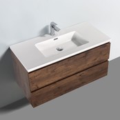 Badkamermeubel Callisto Diamond Walnoot 100x50x48cm Hangend 2 Lades Softclose Greeploos Mineraalmarmer Wastafel 1 Kraangaten Overloop