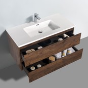 Badkamermeubel Callisto Diamond Walnoot 100x50x48cm Hangend 2 Lades Softclose Greeploos Mineraalmarmer Wastafel 1 Kraangaten Overloop