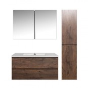 Badkamermeubel Callisto Diamond Walnoot 100x50x48cm Hangend 2 Lades Softclose Greeploos Mineraalmarmer Wastafel 1 Kraangaten Overloop