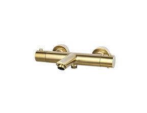 SaniPro Effeze Thermostaat Badkraan Geborsteld Goud Opbouw Rond 2 Greeps Onderuitloop
