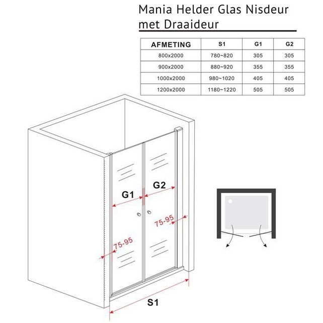 Pendeldeur met Glazen Douchedeur 100cm - Mania Helder Glas Nisdeur met Draaideur - Antikalk en Verstelbaar Pendeldeur met Glazen Douchedeur 100cm - Mania Helder Glas Nisdeur met Draaideur - Antikalk en Verstelbaar