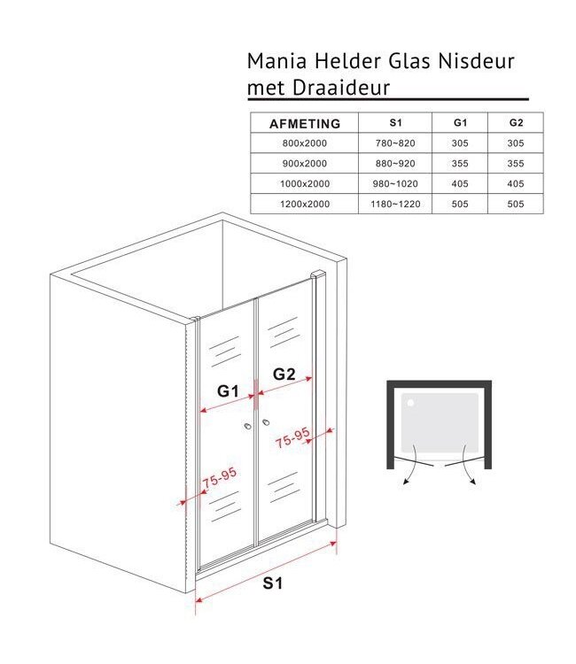 Pendeldeur met Glazen Douchedeur 120cm - Mania Helder Glas Nisdeur met Draaideur - Antikalk en Verstelbaar