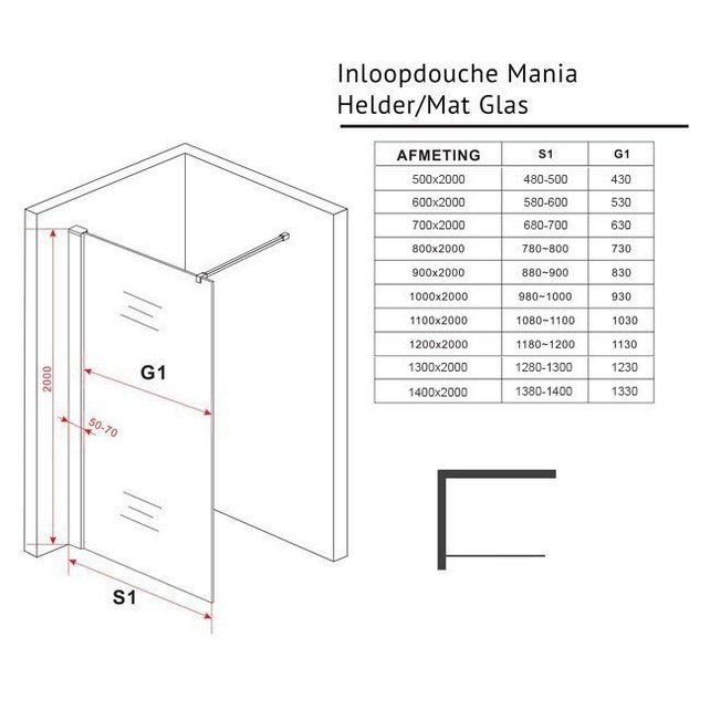 Inloopdouche 90x200 - Mania Helder/Mat Glas 10mm Douchewand - Veiligheidsglas met Antikalk