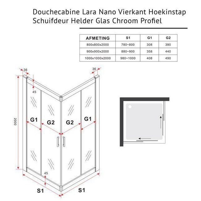 Douchecabine Lara Vierkant Dubbele Draaideur 90x90x200cm Antikalk Helder Glas Chroom Profiel 8mm Veiligheidsglas Easy Clean Douchecabine Lara Vierkant Dubbele Draaideur 90x90x200cm Antikalk Helder Glas Chroom Profiel 8mm Veiligheidsglas Easy Clean