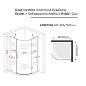 Douchecabine Kwartrond Draaideur Linksdraaiend 90x90x200cm Antikalk Helder Glas Chroom Profiel 8mm Veiligheidsglas Easy Clean