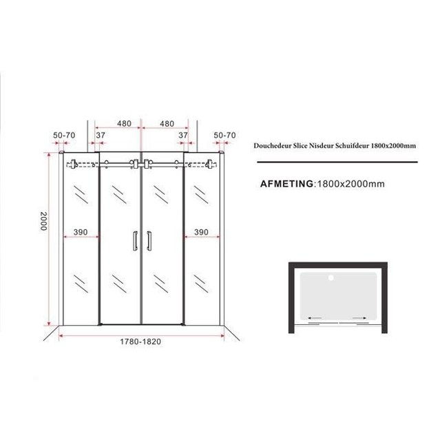 Douchedeur Slice Nisdeur Schuifdeur 180x200cm Antikalk Helder Glas Chroom Profiel 8mm Veiligheidsglas Easy Clean