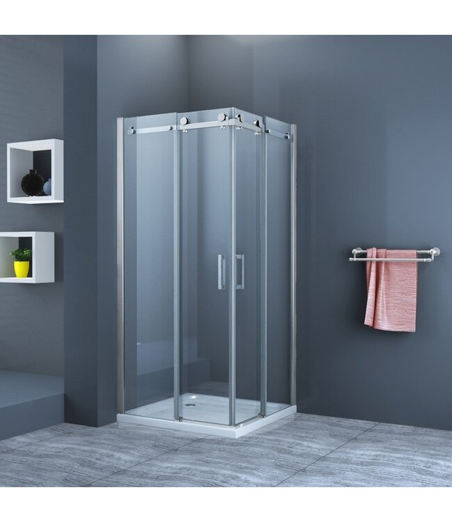 Douchecabine Slice Vierkant Schuifdeur 90x90x200cm Antikalk Helder Glas Chroom Profiel 8mm Veiligheidsglas Easy Clean