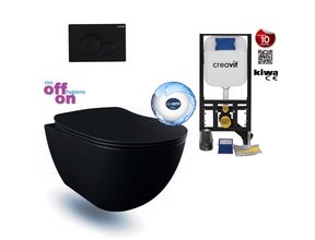 Hangtoiletset Mat Zwart Randloos Creavit Freedom Toiletset met GP5003 + Drukplaat + WC bril Softclose Zwart Mat