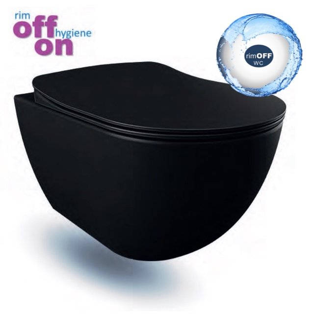 Hangtoiletset Mat Zwart Randloos Creavit Freedom Toiletset met GP5003 + Drukplaat + WC bril Softclose Zwart Mat