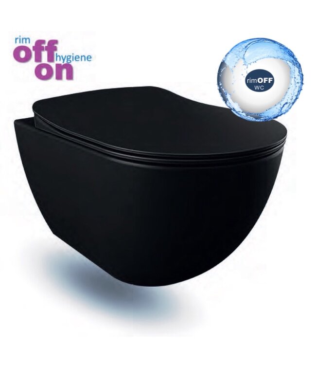 Hangtoiletset Mat Zwart Randloos Creavit Freedom Toiletset met GP5003 + Drukplaat + WC bril Softclose Zwart Mat