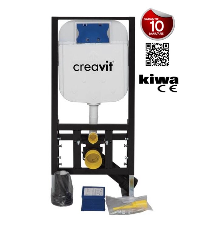 Hangtoiletset Mat Zwart Randloos Creavit Freedom Toiletset met GP5003 + Drukplaat + WC bril Softclose Zwart Mat