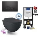 Hangtoiletset Mat Antraciet Randloos Creavit Freedom Toiletset met GP5003 + Drukplaat + WC bril Softclose Antraciet Mat