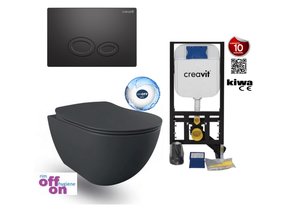 Hangtoiletset Mat Antraciet Randloos Creavit Freedom Toiletset met GP5003 + Drukplaat + WC bril Softclose Antraciet Mat