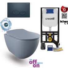 Hangtoiletset Mat Basalt Randloos Creavit Freedom Toiletset met GP5003 + Drukplaat + WC bril Softclose Mat Basalt