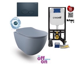 Hangtoiletset Mat Basalt Randloos Creavit Freedom Toiletset met GP5003 + Drukplaat + WC bril Softclose Mat Basalt