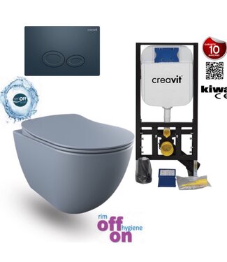 CREAVIT Hangtoiletset Mat Basalt Randloos Creavit Freedom Toiletset met GP5003 + Drukplaat + WC bril Softclose Mat Basalt
